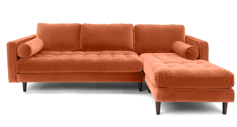 Scott 4 Seater Chaise Right Hand Sofa Burnt Orange Velvet
