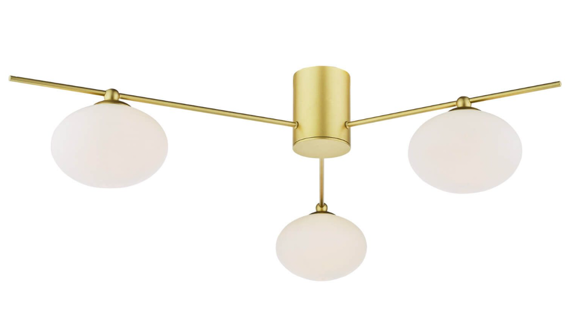 Jasper 3 Light Semi-Flush Satin Gold and Opal Glass