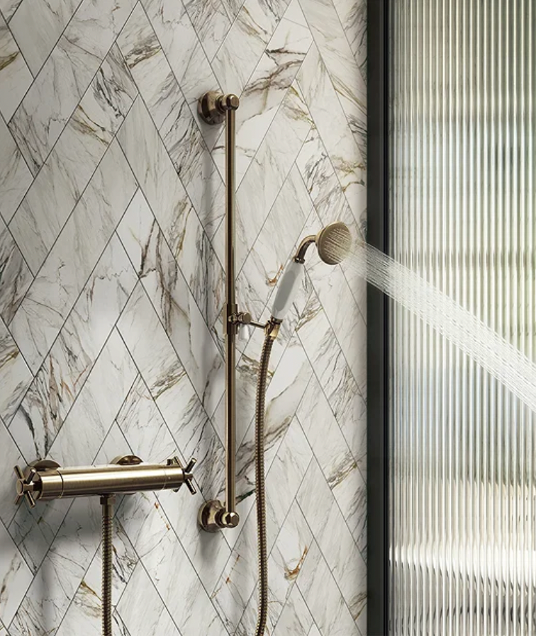 Chatsworth Antique Brass Traditional Crosshead Shower Bar Valve + Slider Rail Kit
