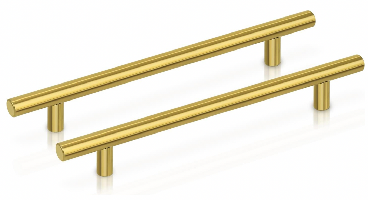 PinLin 10 Pack Gold Stainless Steel Kitchen Cabinet Handle Brushed Brass Wardrobe Pulls 160mm Hole Center Drawer Handles for Bedroom Bathroom Furniture Hardware