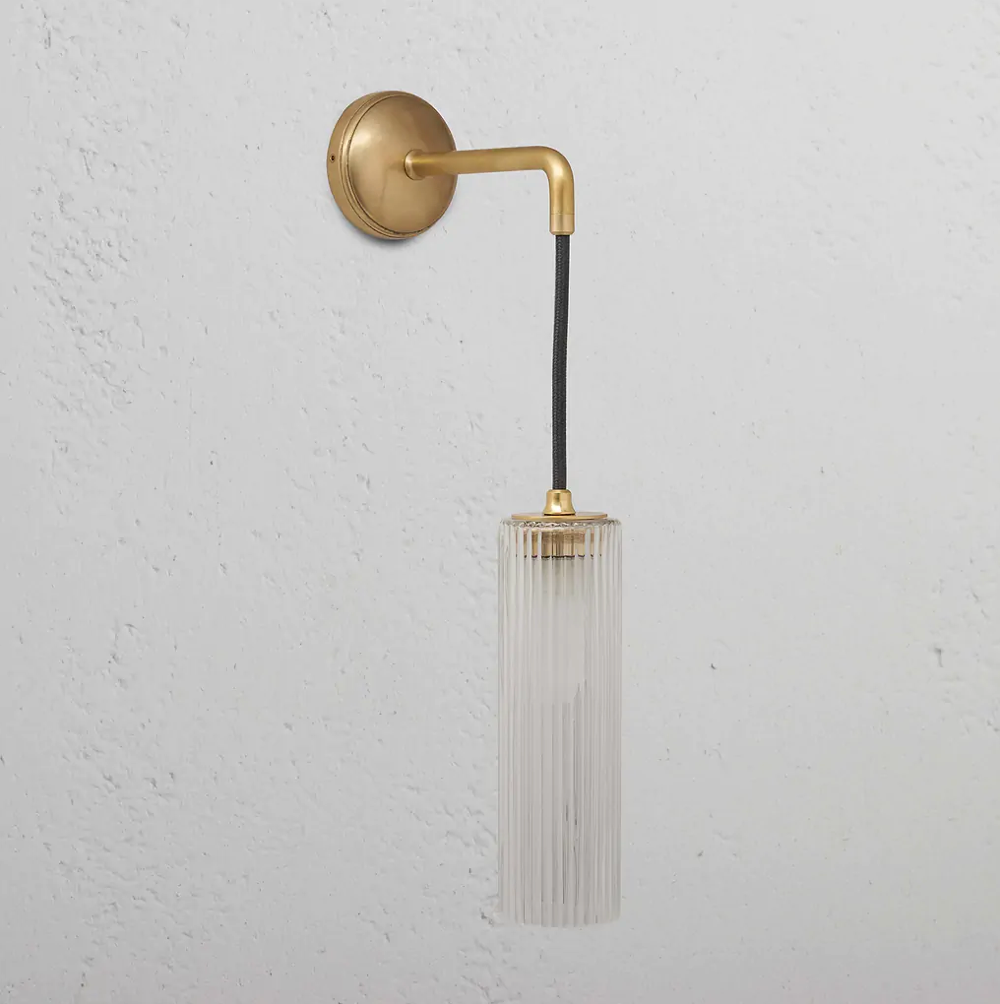 Claremont Small Hanging Wall Light Fluted Glass - Antique Brass