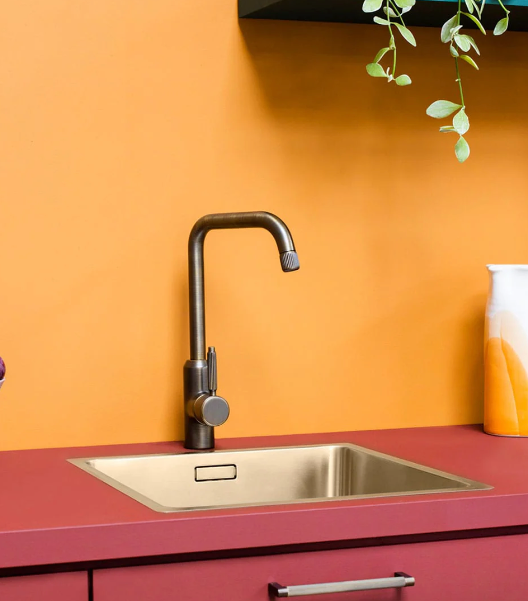 ARMSTRONG Grooved Kitchen Mixer Tap - Antique Brass