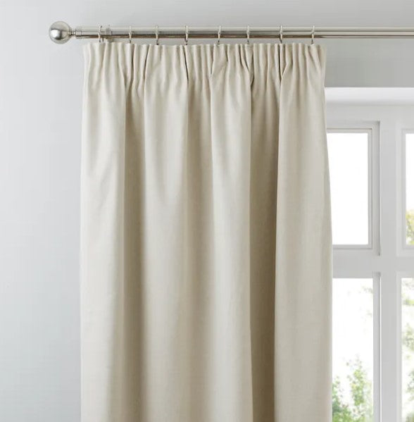 Luna Brushed Blackout Pencil Pleat Curtains, Natural