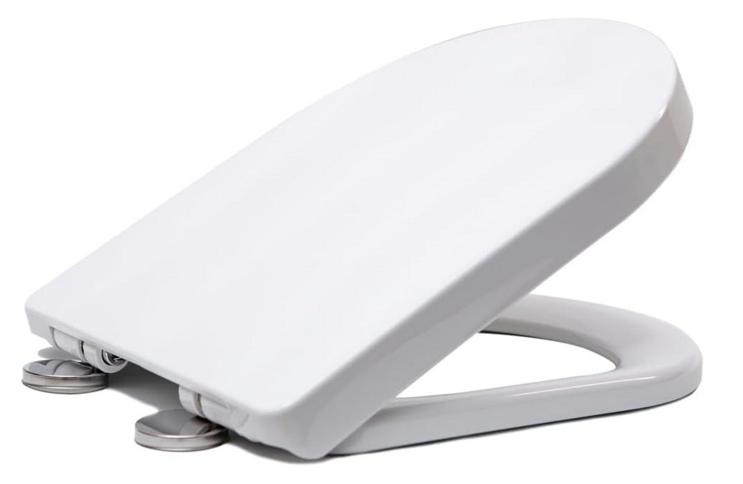 D Shaped Soft Close Toilet Seat, White Toilet Seat with Adjustable Stainless Hinge Quick Release, Easy Top Fixing, Anti-Bacterial Toilet Seat Cover for Family Bathroom
