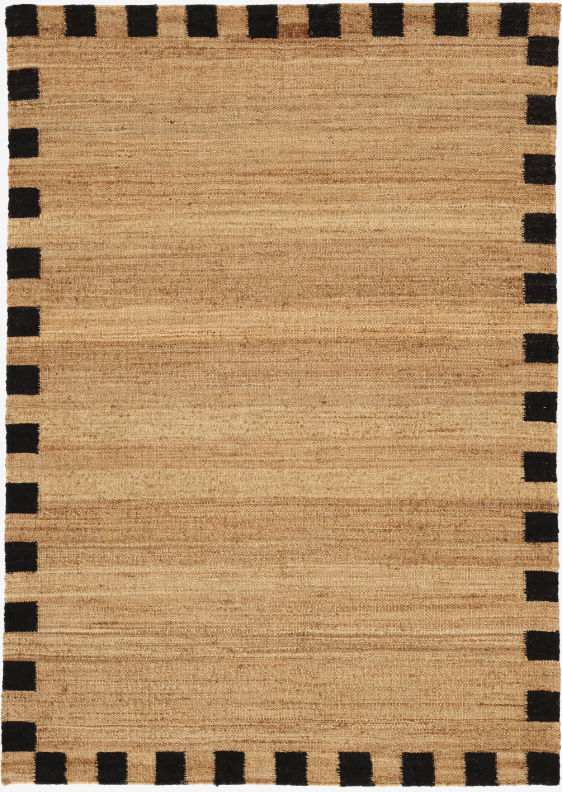 Chess Frame Jute - Light Brown / Black Jute Rug 160 x 230 cm