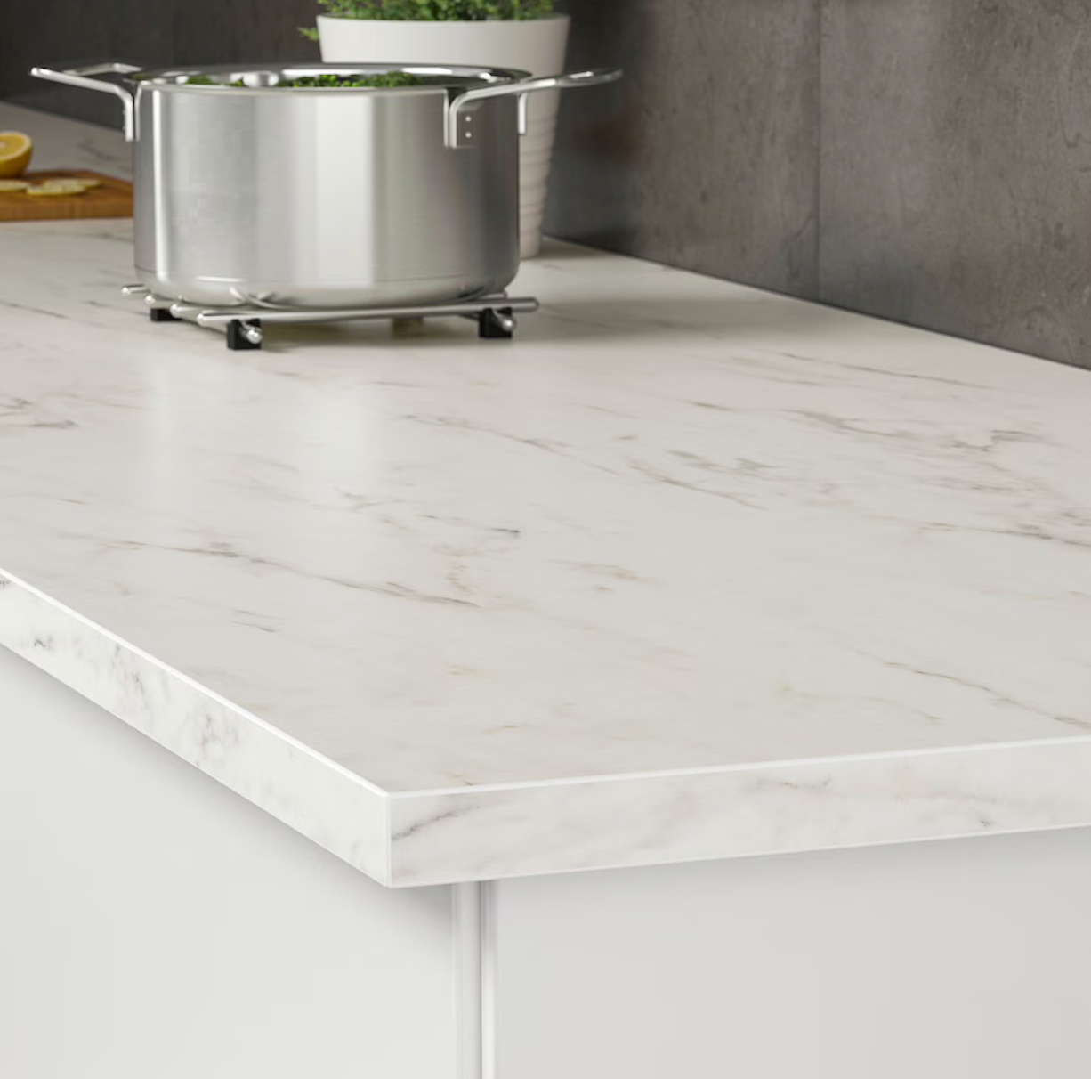 EKBACKEN Worktop, white marble effect/laminate, 246x2.8 cm