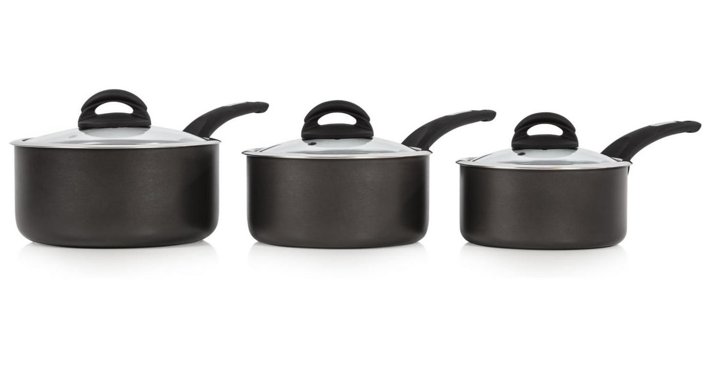 Tower T80302 Cerasure 3 Piece Saucepan Set with Non-Stick Coating, Suitable for All Hob Types Including Induction, 16/18/20cm, Graphite