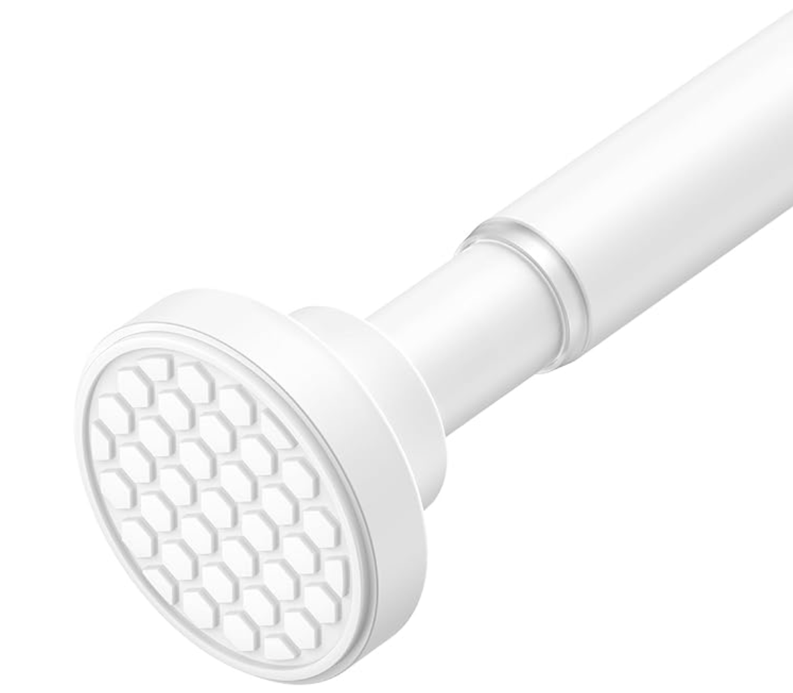 AIZESI Shower Curtain Rod, Extendable 100-185 CM Spring Tension Shower Rod, Tension Curtain Rod No Drilling, Non-Slip, Premium Stainless Steel Anti-Rust, White