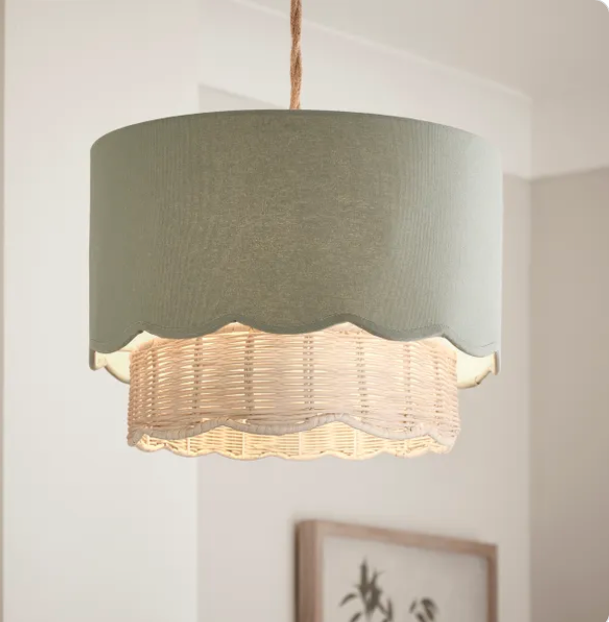 Sofia Round Rattan Scalloped Lamp Shade - Sea Green