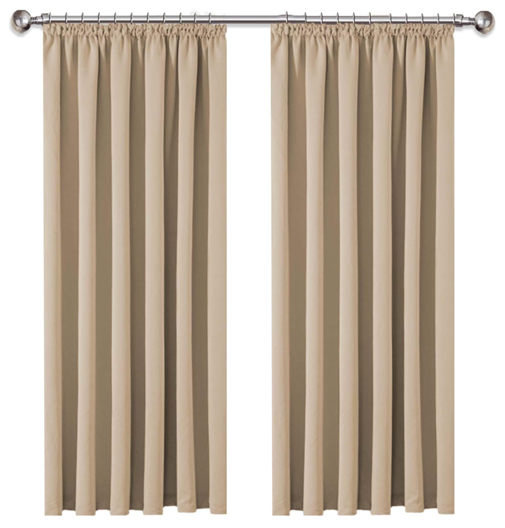 AMEHA Pencil Pleat Blackout Curtains for Bedroom Thermal Insulated Cream Curtains 90x90 Inch Drop Room Darkening Black Out Window Curtain with Matching Tiebacks, 2 Panels