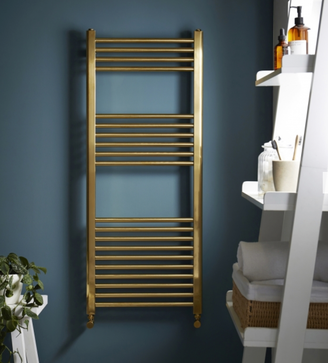 Prestige K-Rail Straight Heated Towel Rail 1200mm H x 500mm W - Brushed Brass