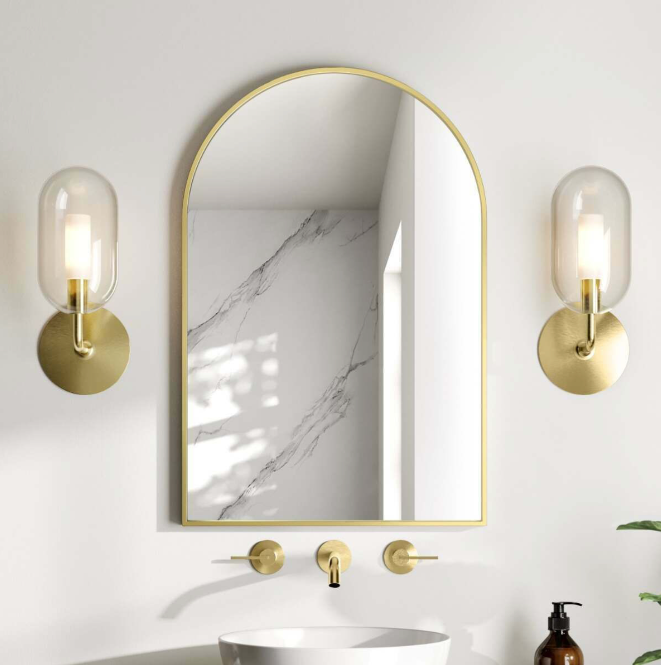 Essence Brushed Brass Arched Bathroom Mirror 750x500mm