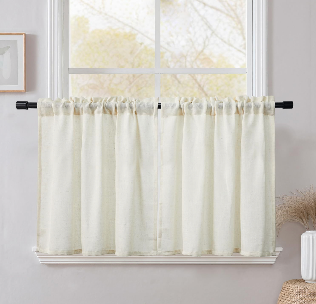 CUCRAF Short Curtains Natural Linen 2 Panels W 48 X L 36
