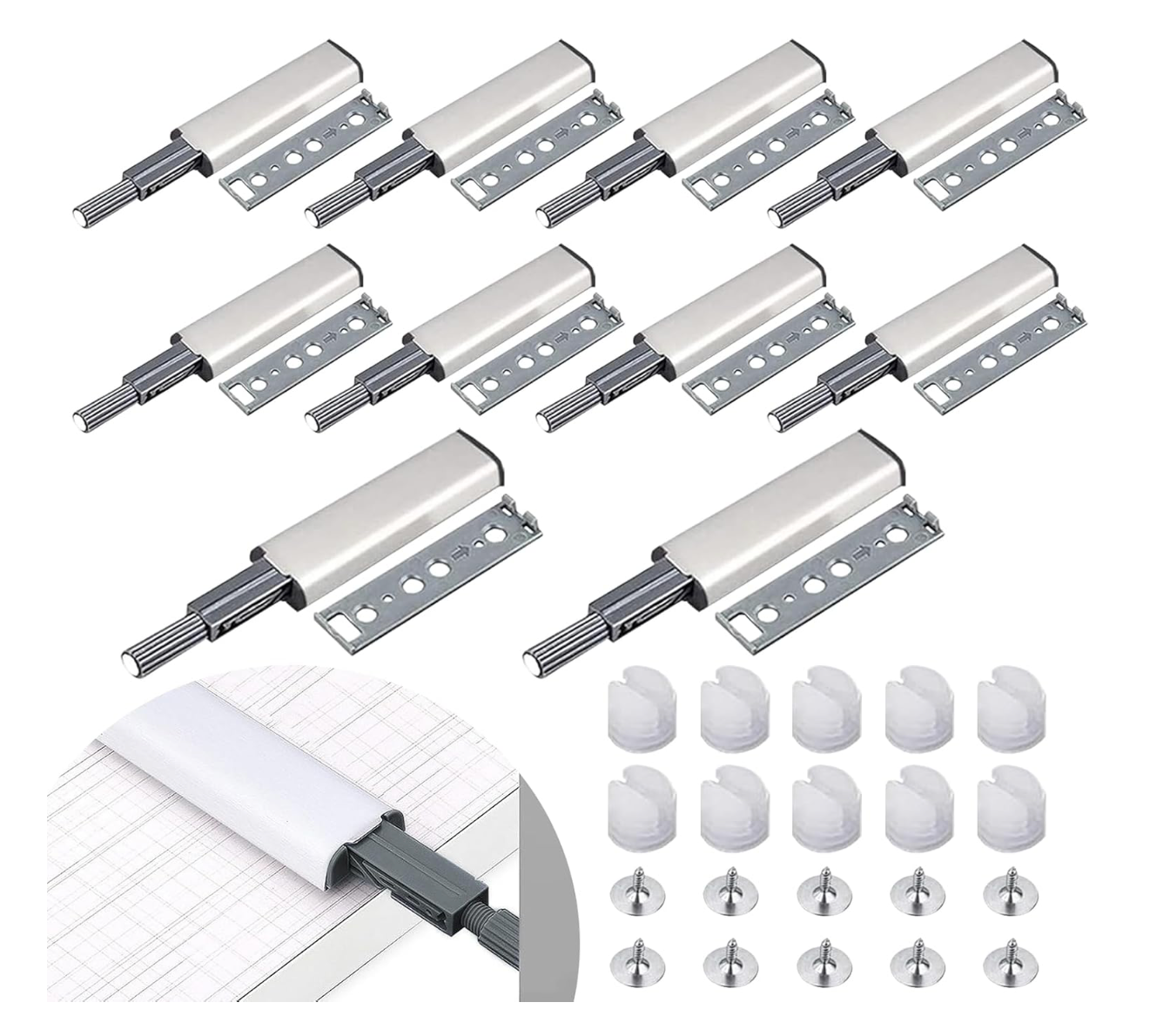 UZSUZZ 10pcs Push to Open Door Catches, Cabinet Magnetic Door Catch, Heavy Duty Touch Door Latch,Drawer Push to Open Door Lock Catches for Wardrobe, Cabinet, Drawer Closure