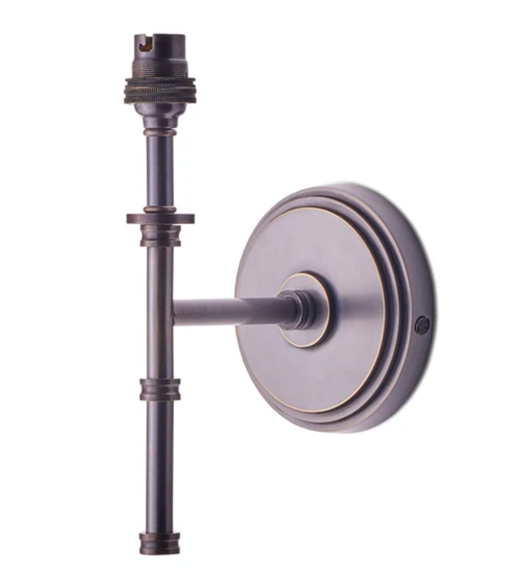 Single Chukka Wall Fitting in Bronze with 16cm empire shade in teal and brown Small Ikat Spot linen by GP & J Baker