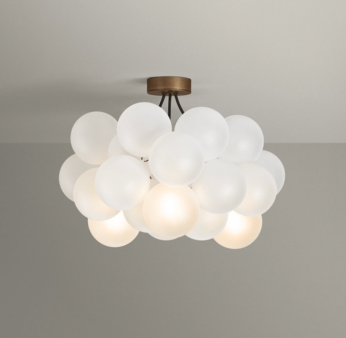 Antique Brass Semi-flush frosted bubble chandelier, Black