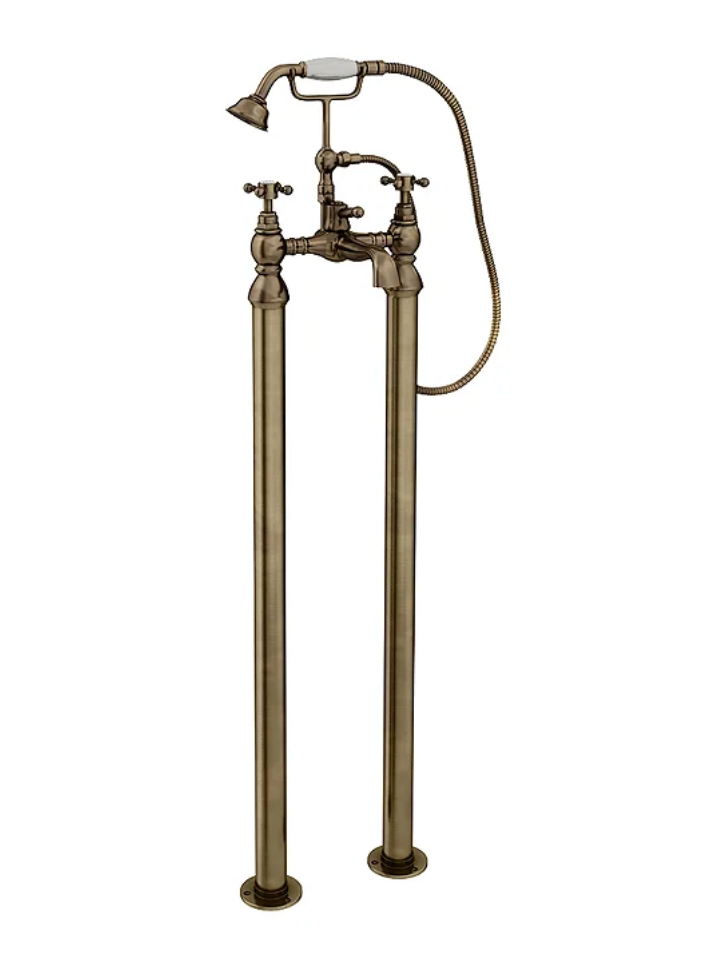Chatsworth 1928 Antique Brass Crosshead Freestanding Bath Shower Mixer Tap