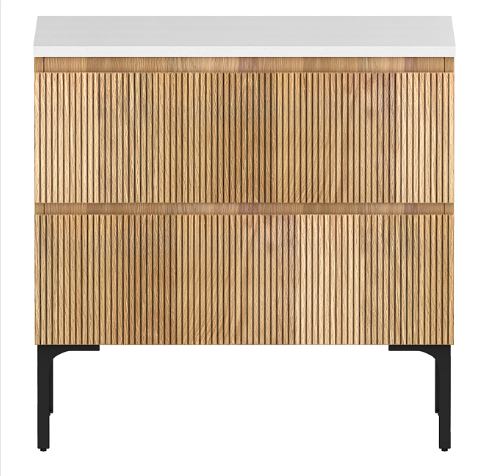 Osaka Slatted Oak 800mm 2-Drawer Countertop Vanity Unit with White Stone Worktop