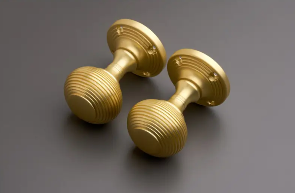 Beehive Half-Sprung Door Knob - Brushed Brass - Pair - Designer Levers