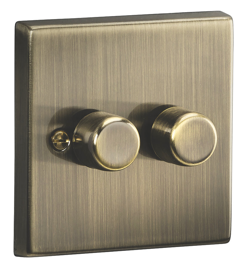 KNIGHTSBRIDGE 2-GANG 2-WAY LED INTELLIGENT DIMMER SWITCH ANTIQUE BRASS