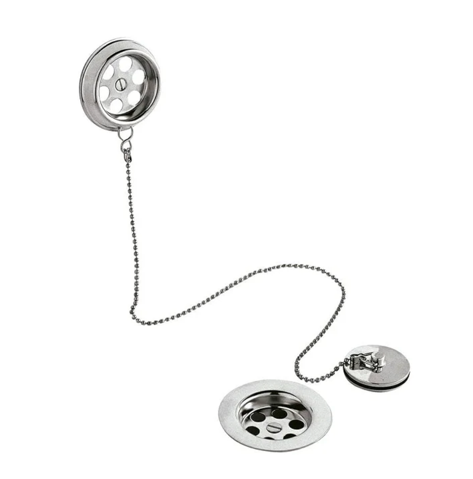 Hudson Reed Chrome Retainer Bath Waste with Brass Plug + Ball Chain