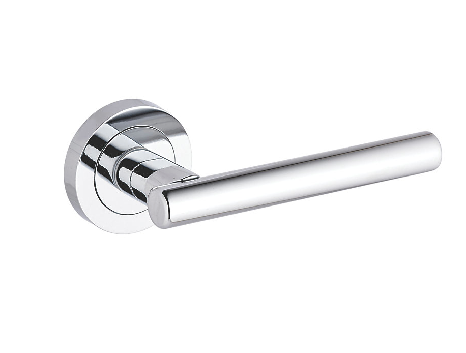 SMITH & LOCKE ASKER FIRE RATED LEVER ON ROSE DOOR HANDLES PAIR POLISHED CHROME
