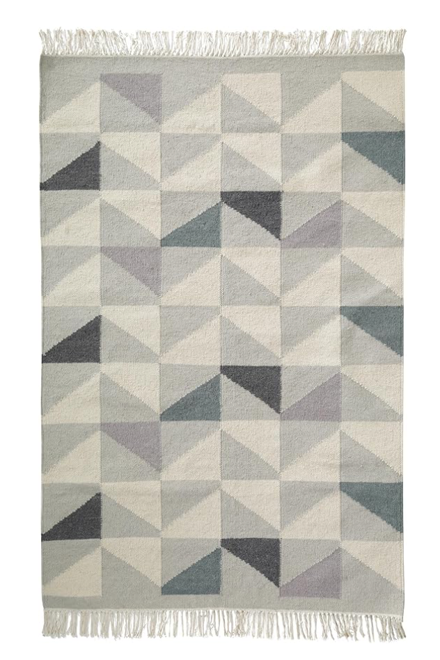 Benuta Wool Rug Flat Weave Stem Grey/Blue 160 x 230 cm