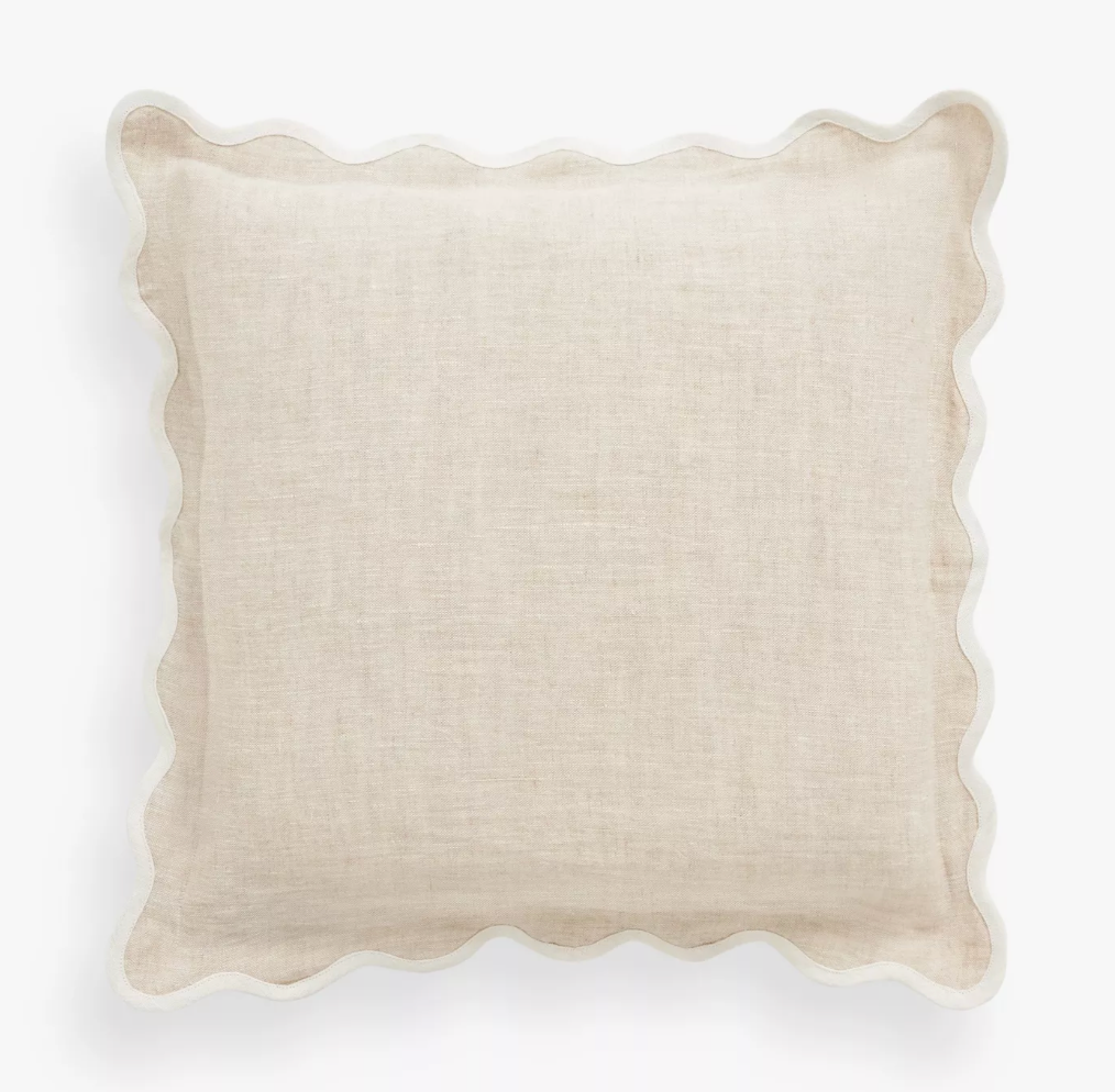 Scalloped Linen Cushion, Marshmallow, H45 x W45 cm