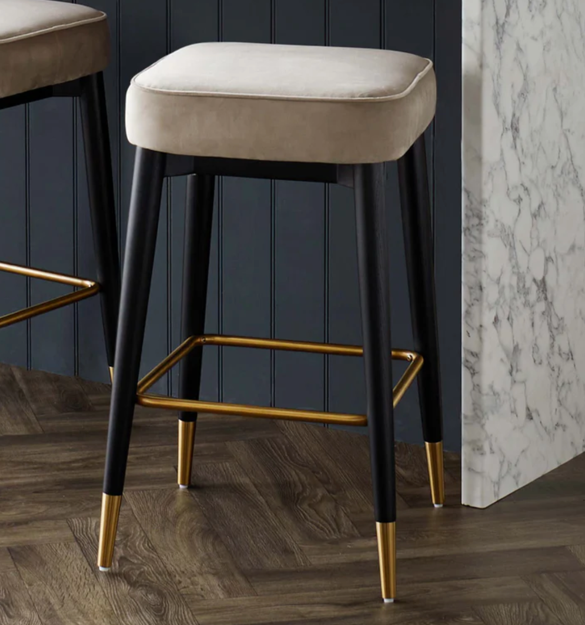 Clover Champagne Velvet Backless Bar Stool , Champagne 68 X 41 CM
