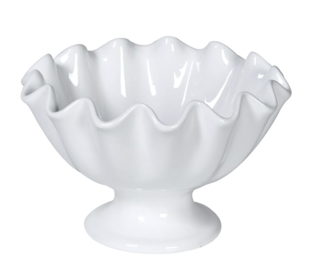 White Ruffled Ceramic Bowl 11X18CM