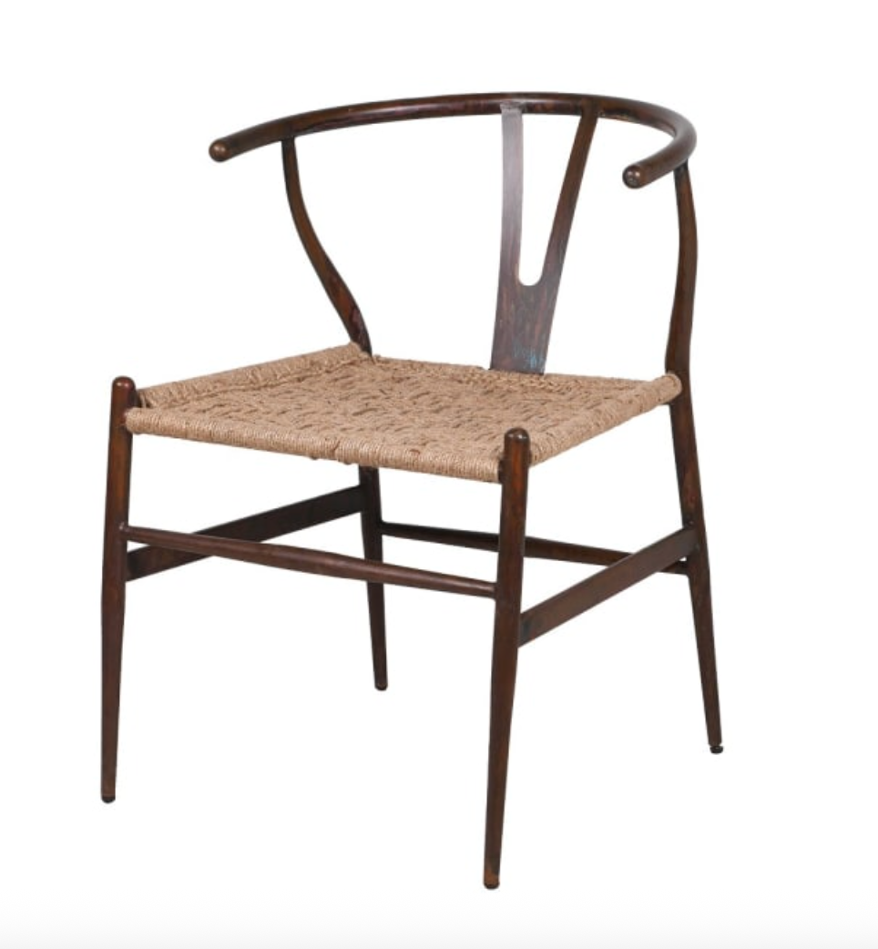 Aged Metal Woven Jute Wishbone Dining Chair, H73 X W50 X D57CM
