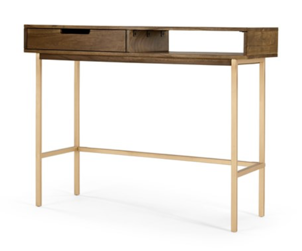 Made.com Tayma Console Table in Acacia Wood and Brass, 77 X 90 X 35