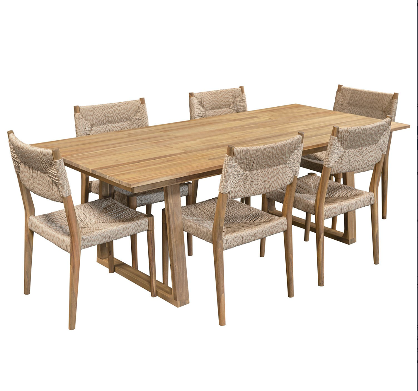 6 Seater Acacia Wood Outdoor Garden Table and Chairs Dining Set, 220 X 100 X 78CM