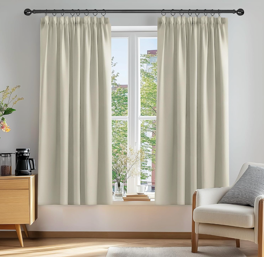 Deconovo Window Treatment Room Darkening Curtains Thermal Insulated Decorative Soft Energy Saving Room Darkening Pencil Pleat Curtains for Kid Light Beige Set of 2, W42 x L63 inch
