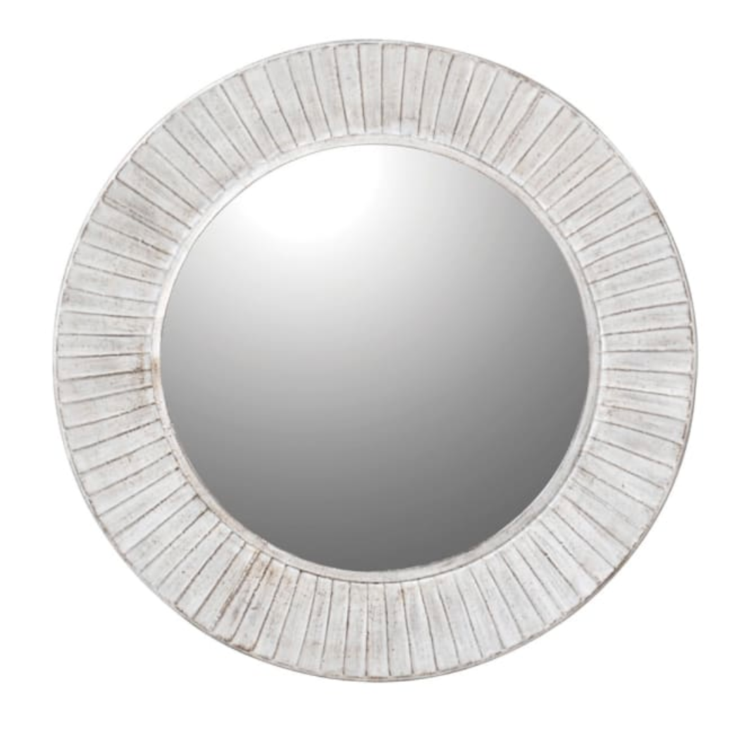 White Wash Round Wall Mirror, 80 CM