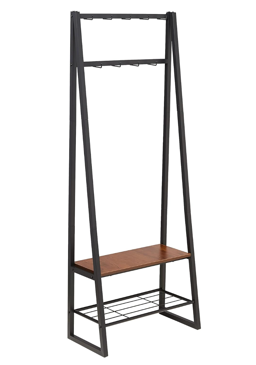 Amazon Basics 9-Hook Coat Rack with Shoe Bench and 2-Tier Storage, 70.1 x 33 x 175.2 cm, Black
