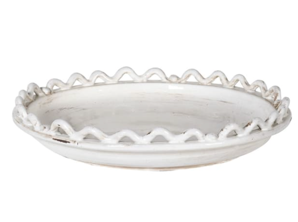 White Ceramic Wave and Bobble Decorative Bowl