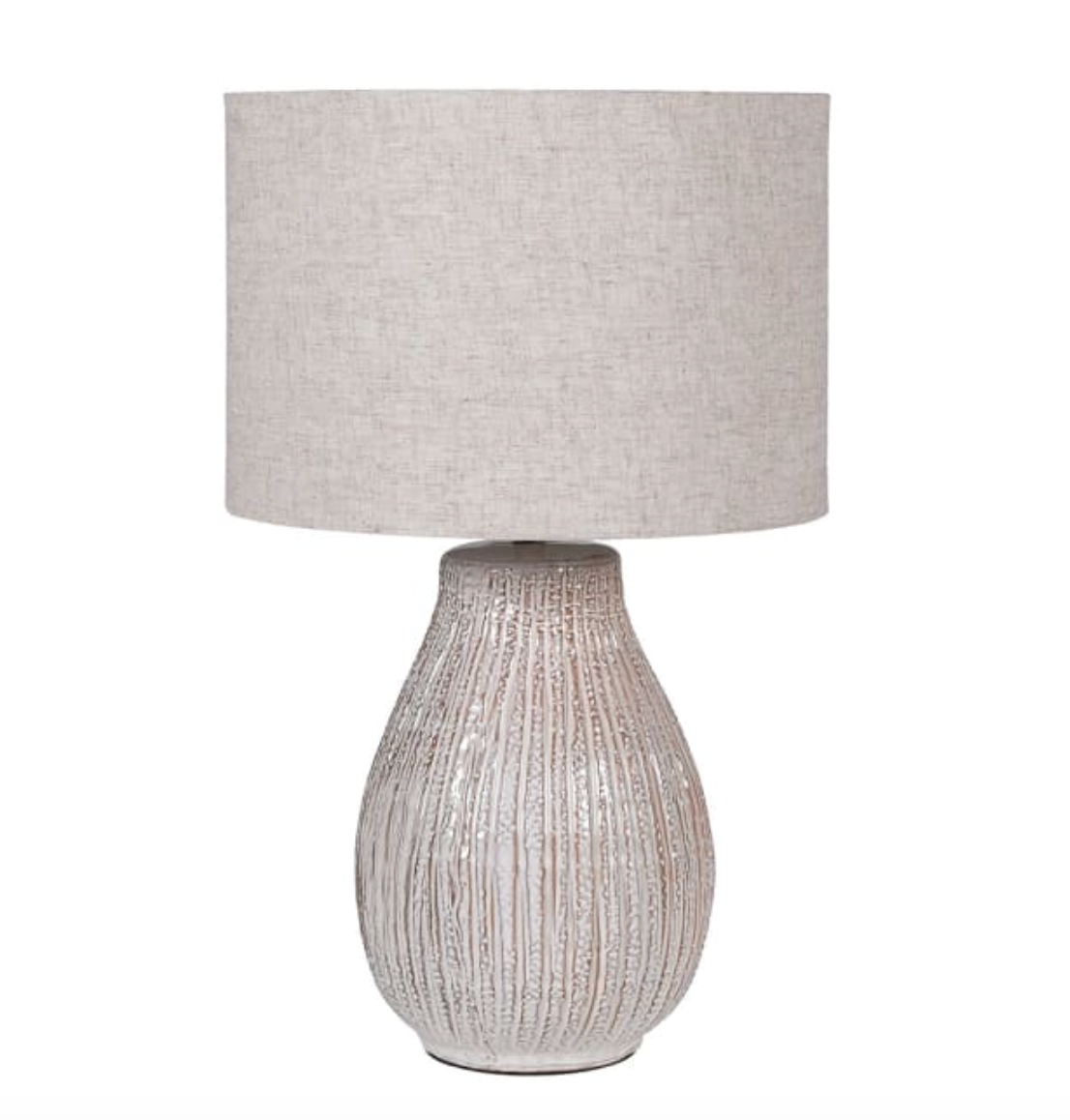 Bulbous Textured Cream Table Lamp with Linen Shade