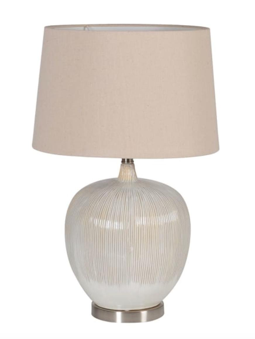 Beige Rounded Table Lamp with Linen Shade