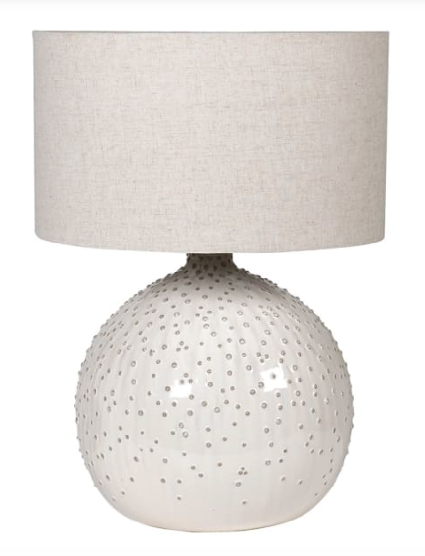 Cream Ceramic Pimpled Ball Table Lamp with Linen Shade