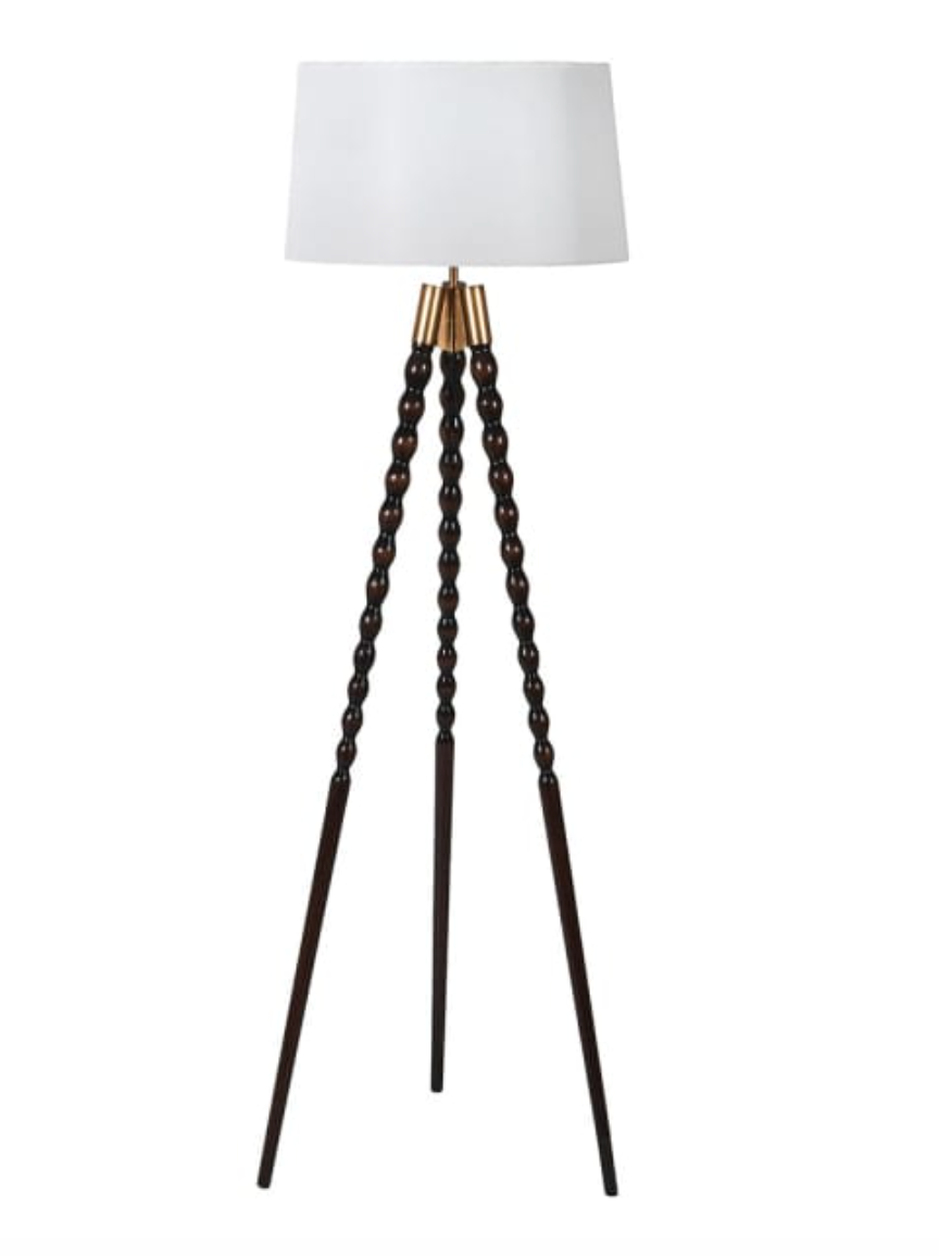 Wooden Spindle Tripod Lamp with Shade