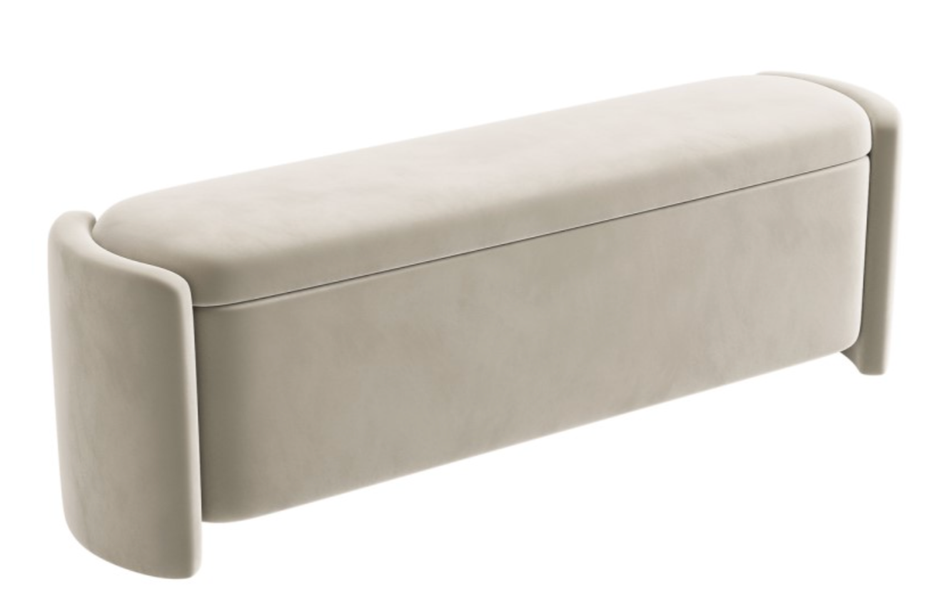 Beige Velvet Ottoman Storage Blanket Box - Taryn, W147 X D35 X H49 CM