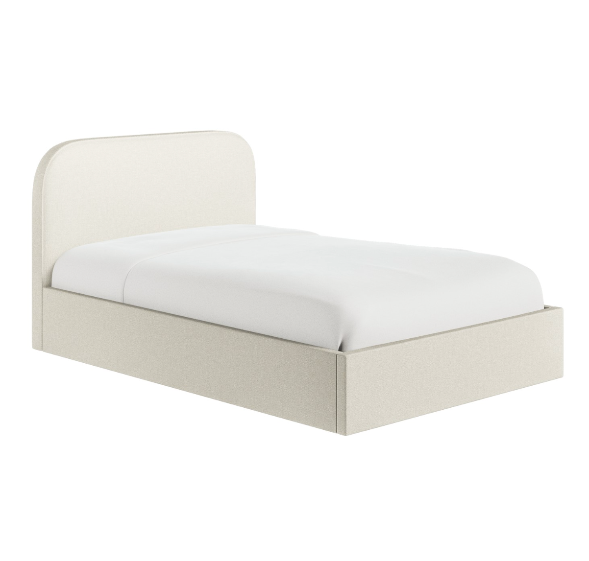 Cream Upholstered Small Double Ottoman Bed with Curved Headboard - Zara, W133 x D206 x H97 cm