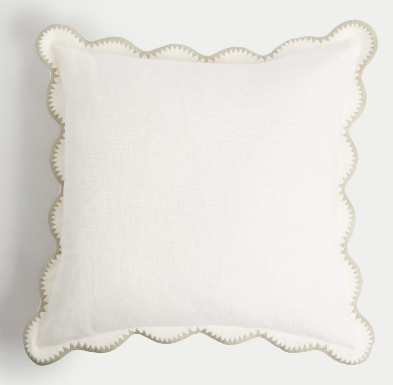Pure Cotton Large Embroidered Scallop Cushion, Ecru
