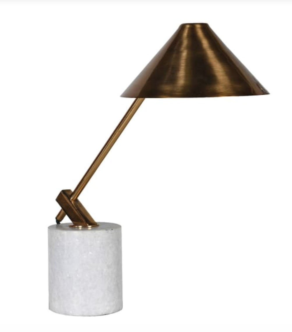 White Marble Base and Antique Brass Desk Lamp