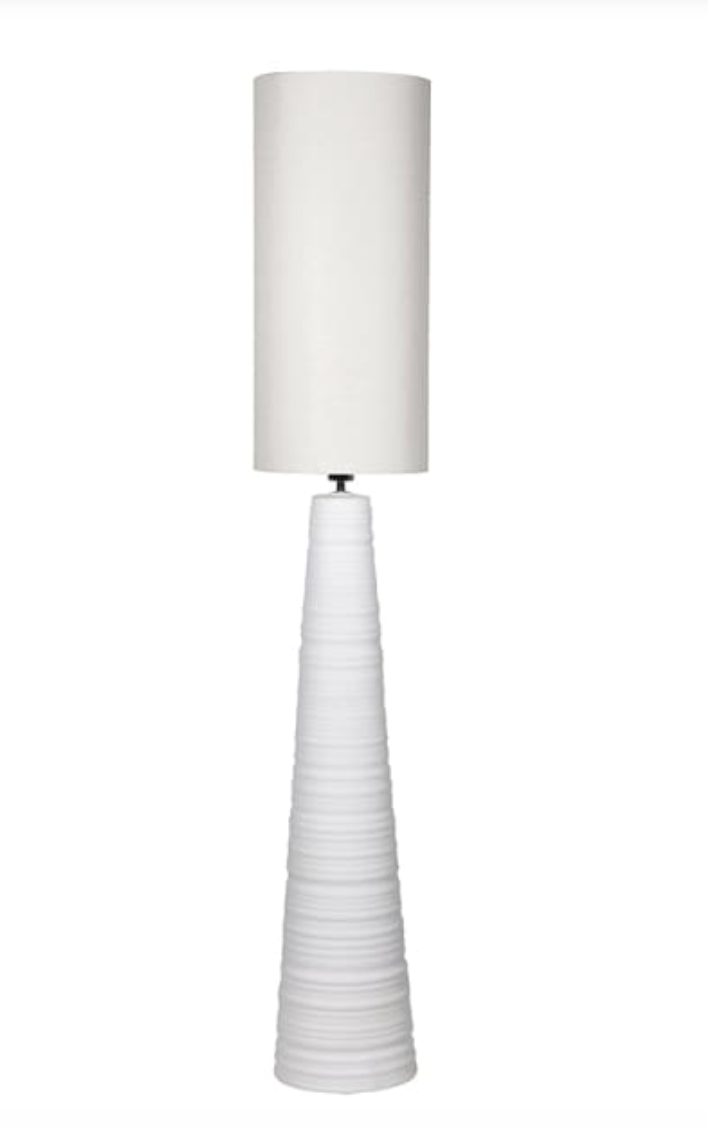 White Tapered Floor Lamp with Linen Shade