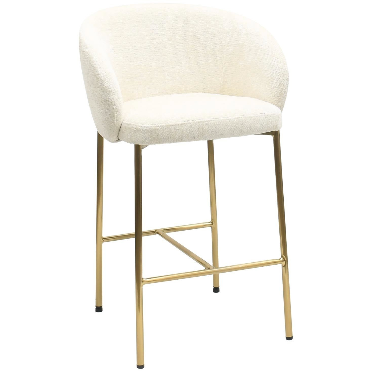 Cream Upholstered Kitchen Stool with Brass Legs and Back - Cora