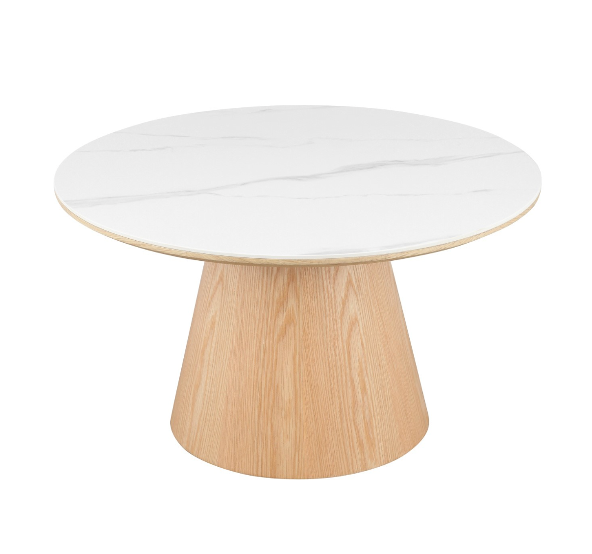 Large Oak and White Marble Effect Round Coffee Table - Malia, Wood