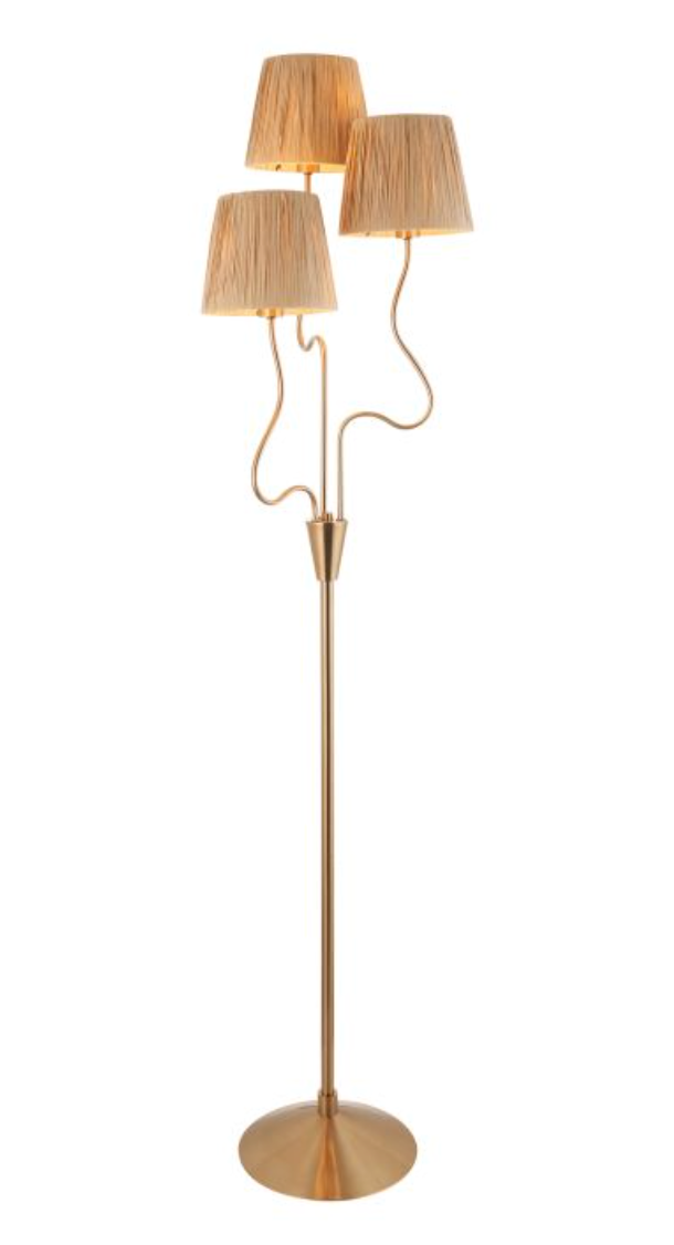 Wriggle Floor Lamp 3 Light, Brushed Aged Brass