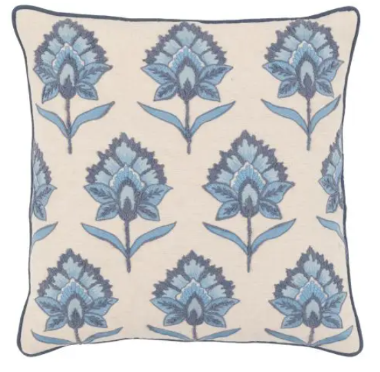Fleur Embroidered Cushion Ink Blue